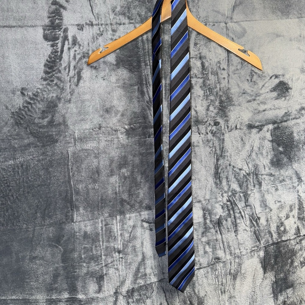 Sean John Luxury Tie Blue Black Striped Woven Silk Necktie 58" Long  051